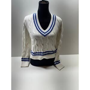 Y2K Cable Knit Cropped Sweater Mean Girls Sz M V Neck Preppy Clueless Academia